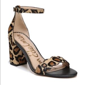 Sam Edelman Odilia leopard print fur ankle strap block heel Sandals Size 9.5